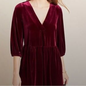 Amadi Anthropologie Red Velvet Velour Raspberry Mini 3/4 sleeve dress